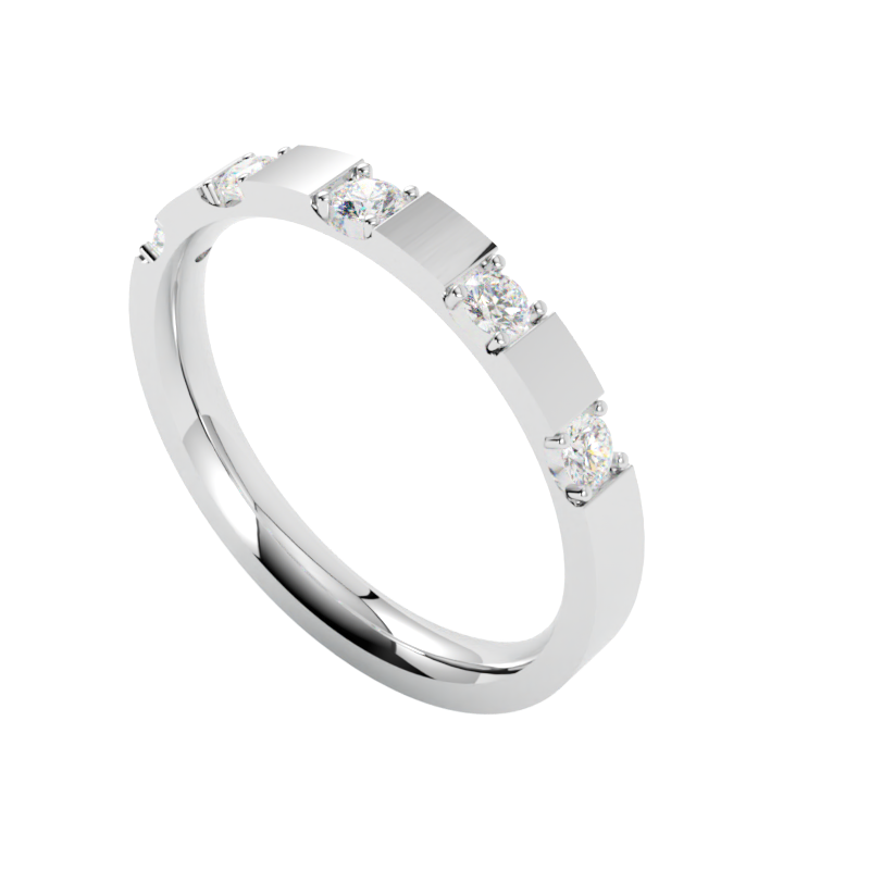 Nowoczesna obrączka z białego złota z diamentami o profilu płaskim